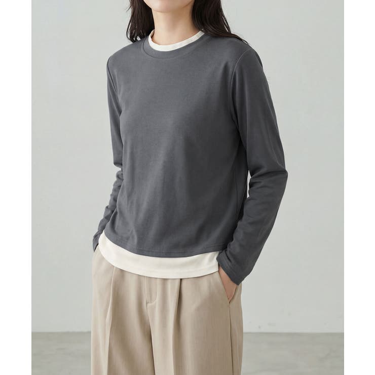 ダークグレー | バイカラークルーネックニットプルオーバー | aimoha 