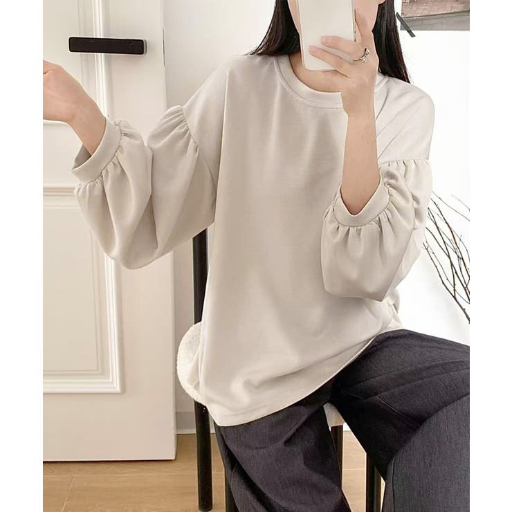 ベージュ | ボリュームスリーブ ソフトタッチ プルオーバー | aimoha 