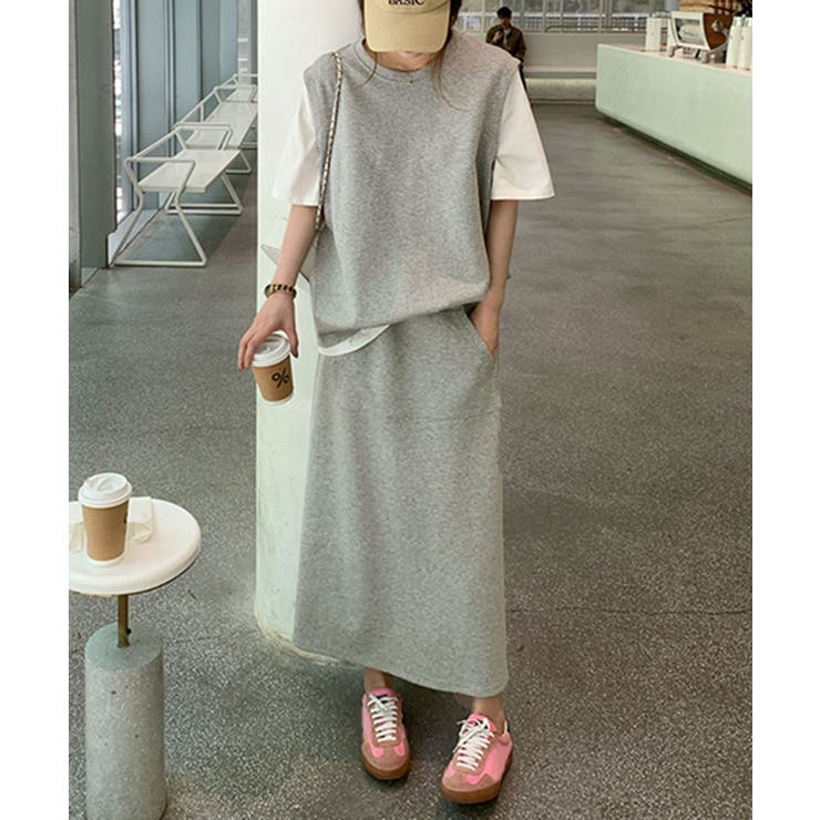 グレー | 配色レイヤード風 トップス×スカート | aimoha 