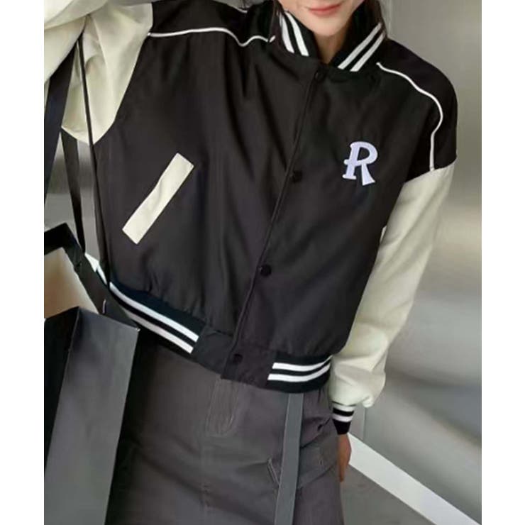 ブラック | レタリング刺繍ブルゾン | aimoha 