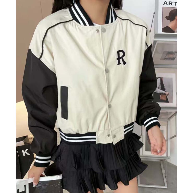 オフホワイト | レタリング刺繍ブルゾン | aimoha 