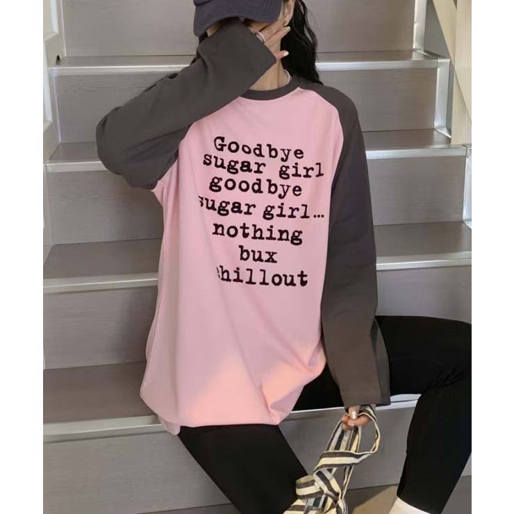 ピンク | プリントラグラン長袖Tシャツ | aimoha 