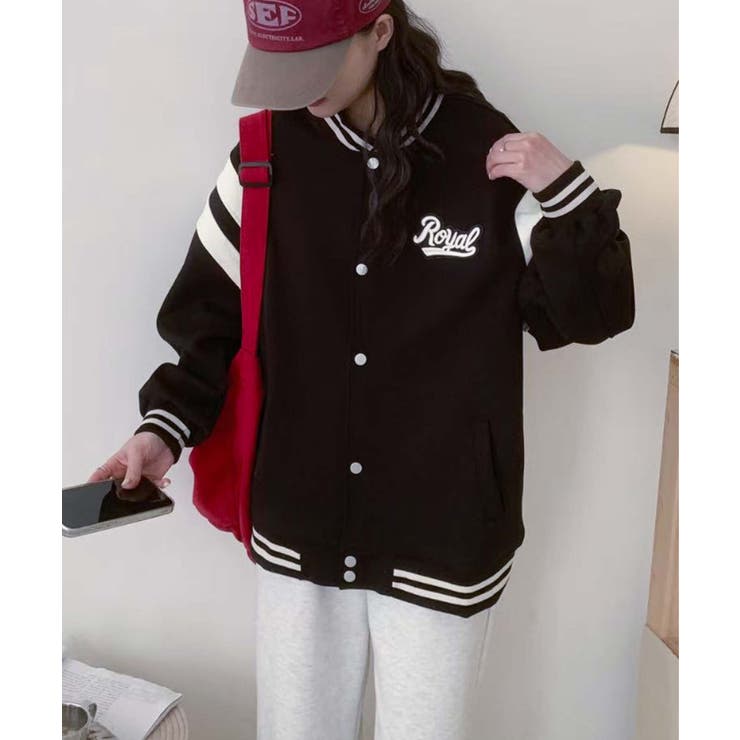 ブラック | ロゴ刺繍デザインスタジャン | aimoha 