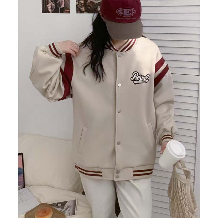 ベージュ | ロゴ刺繍デザインスタジャン | aimoha 