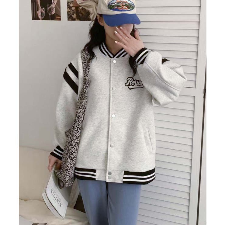 ライトグレー | ロゴ刺繍デザインスタジャン | aimoha 