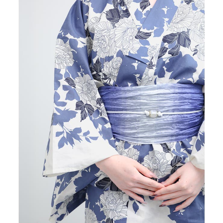 花模様コットン浴衣4点セット ゆかた・へこ帯・下駄・髪飾り | aimoha  | 詳細画像30 