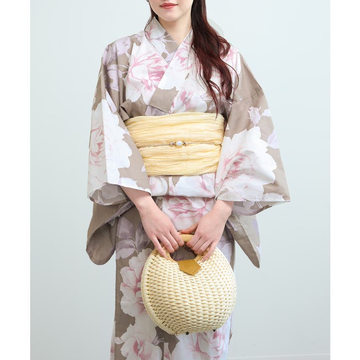 W | 花模様コットン浴衣4点セット ゆかた・へこ帯・下駄・髪飾り | aimoha 