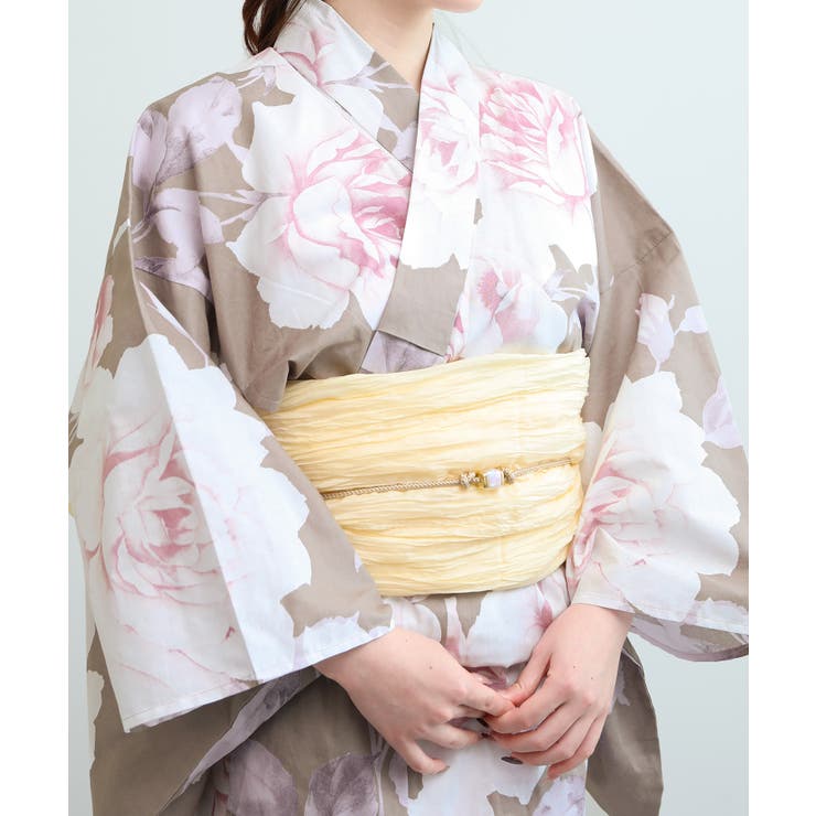 花模様コットン浴衣4点セット ゆかた・へこ帯・下駄・髪飾り | aimoha  | 詳細画像34 