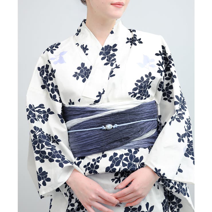 Y | 花模様コットン浴衣4点セット ゆかた・へこ帯・下駄・髪飾り | aimoha 