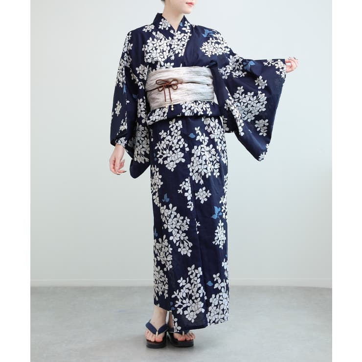 Z | 花模様コットン浴衣4点セット ゆかた・へこ帯・下駄・髪飾り | aimoha 