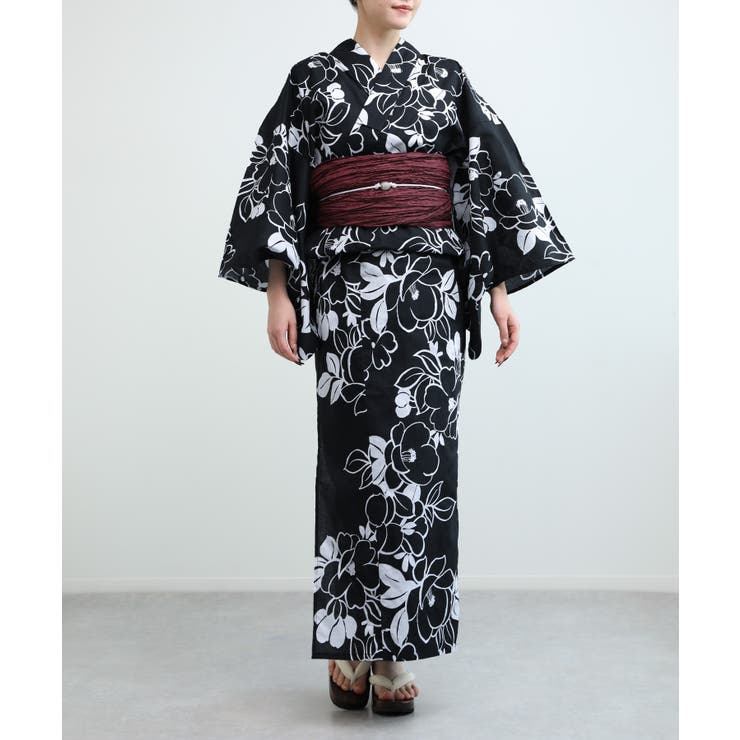 花模様コットン浴衣4点セット ゆかた・へこ帯・下駄・髪飾り | aimoha  | 詳細画像9 