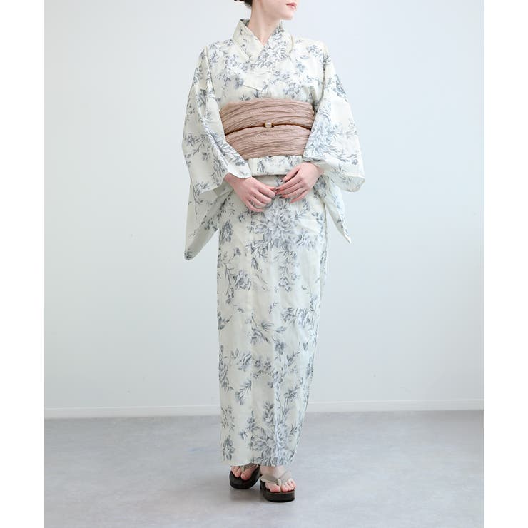 花模様コットン浴衣4点セット ゆかた・へこ帯・下駄・髪飾り | aimoha  | 詳細画像2 