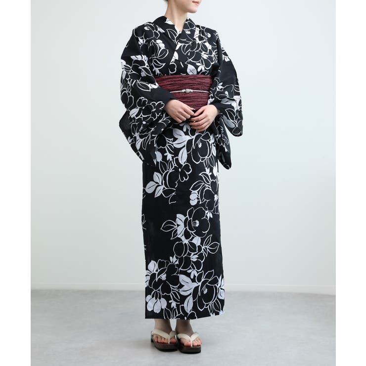 花模様コットン浴衣4点セット ゆかた・へこ帯・下駄・髪飾り | aimoha  | 詳細画像8 