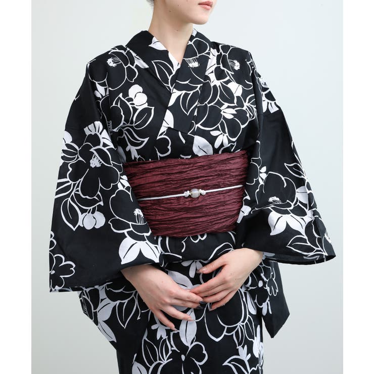 AB | 花模様コットン浴衣4点セット ゆかた・へこ帯・下駄・髪飾り | aimoha 