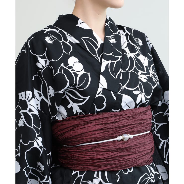 花模様コットン浴衣4点セット ゆかた・へこ帯・下駄・髪飾り | aimoha  | 詳細画像6 