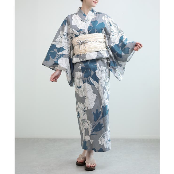 花模様コットン浴衣4点セット ゆかた・へこ帯・下駄・髪飾り | aimoha  | 詳細画像17 