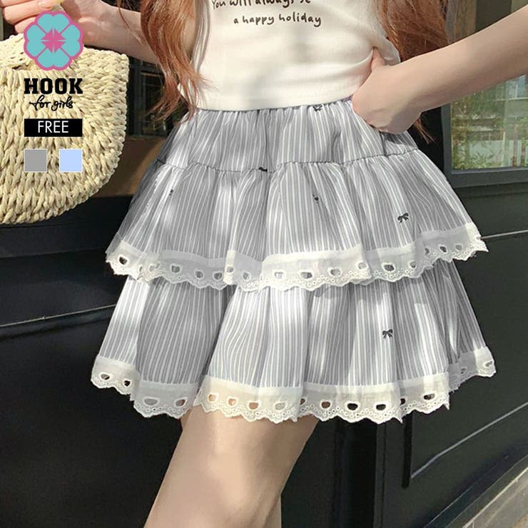 ストライプティアード レースミニスカート | HOOK | 詳細画像1 