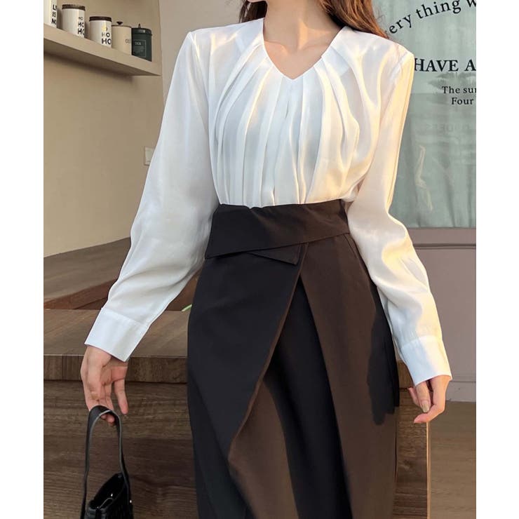 【BANICO】プリーツVネックブラウス | aimoha  | 詳細画像1 