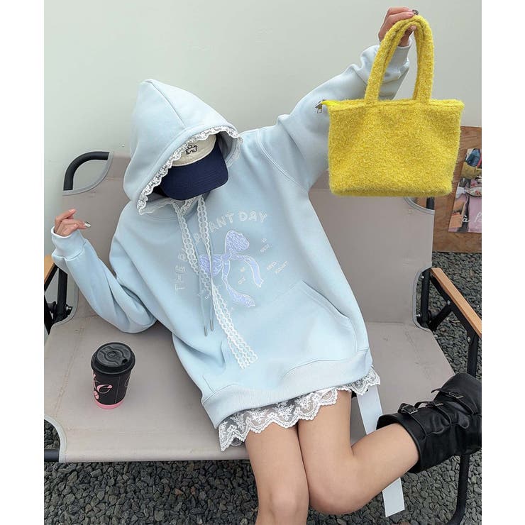 ブルー | リボンプリントパーカー | aimoha 