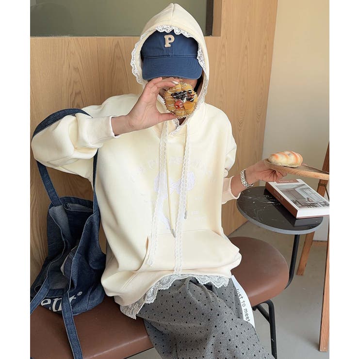 ライトベージュ | リボンプリントパーカー | aimoha 