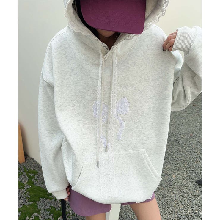 ライトグレー | リボンプリントパーカー | aimoha 