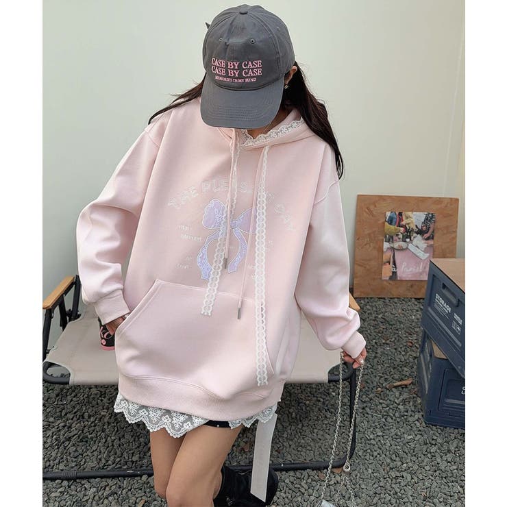 ピンク | リボンプリントパーカー | aimoha 