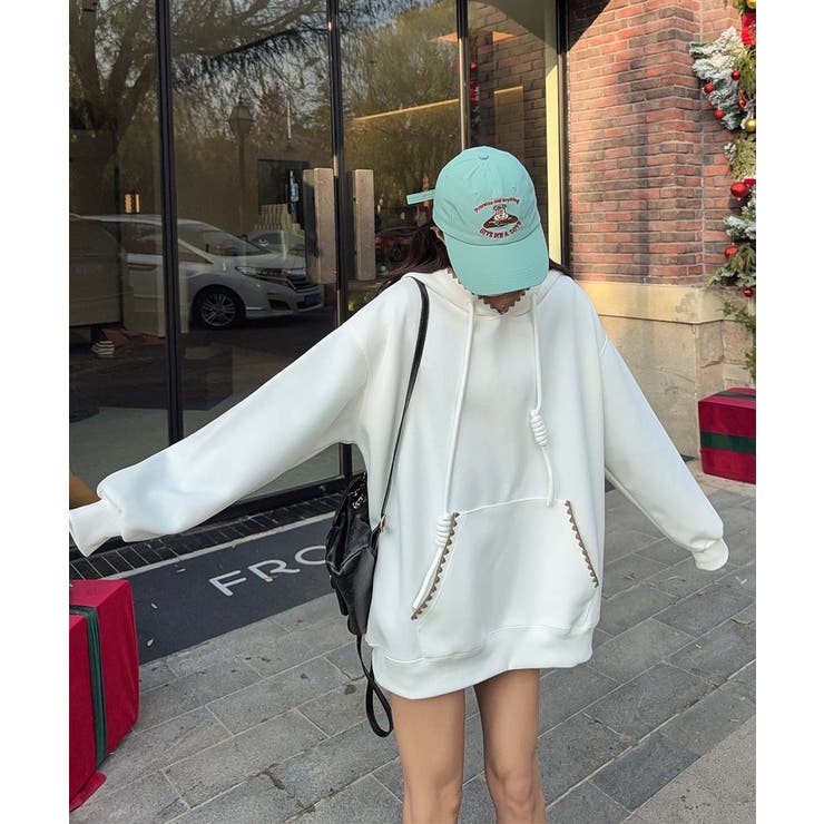 ホワイト | 配色ステッチパーカー | aimoha 