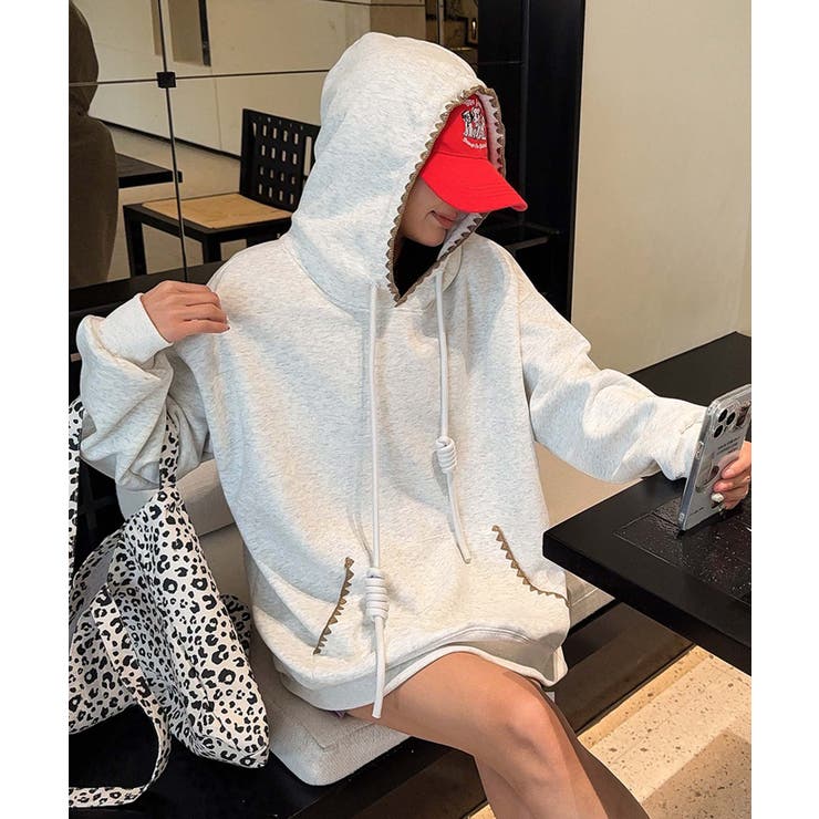 ライトグレー | 配色ステッチパーカー | aimoha 