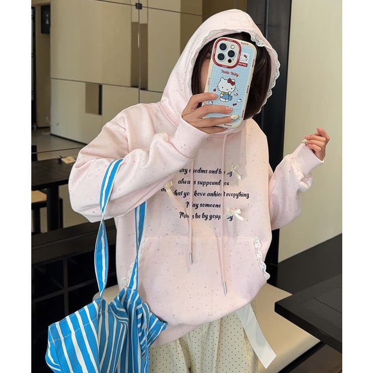 ピンク | フリル付きロゴパーカーデザイン | aimoha 