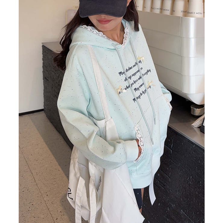 ブルー | フリル付きロゴパーカーデザイン | aimoha 