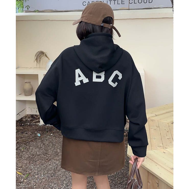ブラック | 「ABC」ロゴプリントフーディー | aimoha 