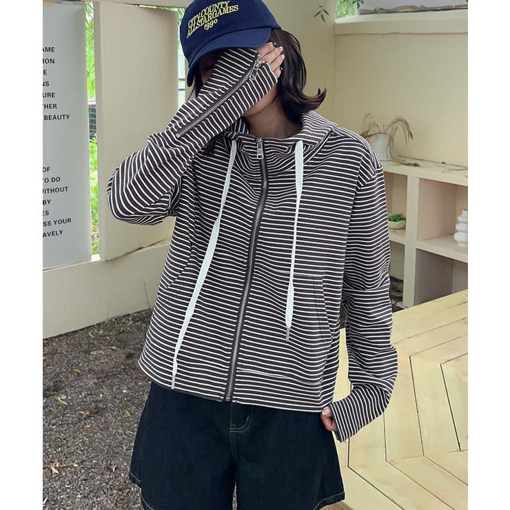 ボーダー柄ジップアップ パーカー | aimoha  | 詳細画像11 