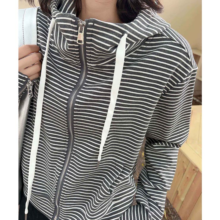 ボーダー柄ジップアップ パーカー | aimoha  | 詳細画像13 