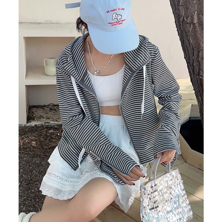 ボーダー柄ジップアップ パーカー | aimoha  | 詳細画像14 