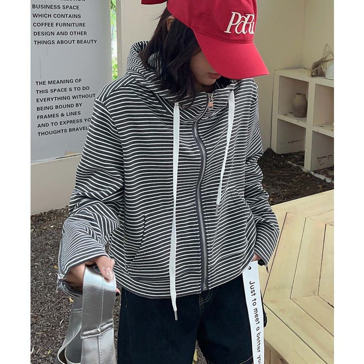 ボーダー柄ジップアップ パーカー | aimoha  | 詳細画像15 