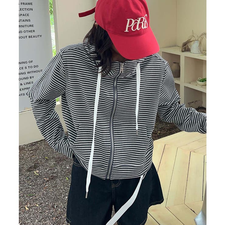 ボーダー柄ジップアップ パーカー | aimoha  | 詳細画像16 