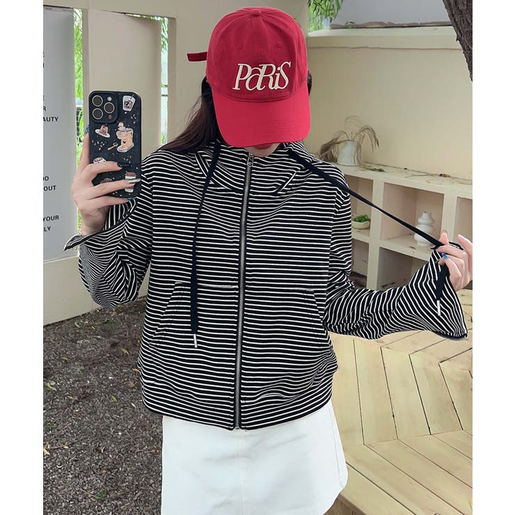 ボーダー柄ジップアップ パーカー | aimoha  | 詳細画像17 