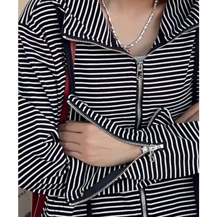 ボーダー柄ジップアップ パーカー | aimoha  | 詳細画像18 