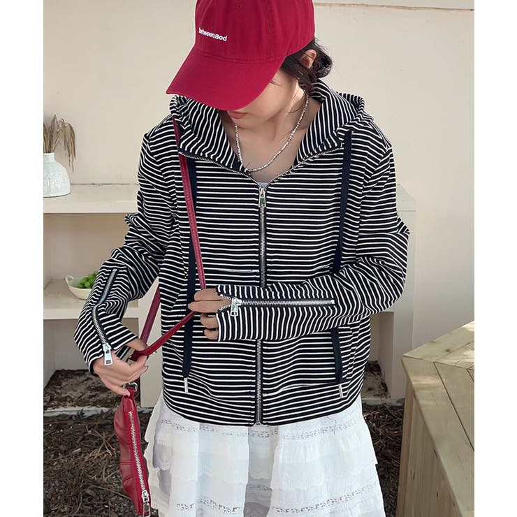 ボーダー柄ジップアップ パーカー | aimoha  | 詳細画像20 