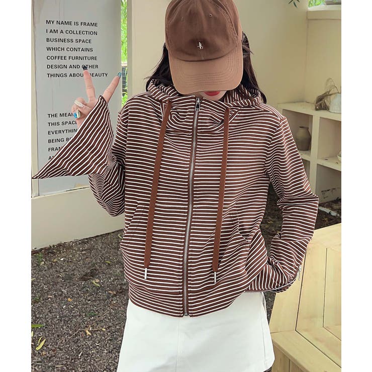 ボーダー柄ジップアップ パーカー | aimoha  | 詳細画像22 