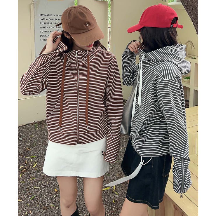 ボーダー柄ジップアップ パーカー | aimoha  | 詳細画像2 