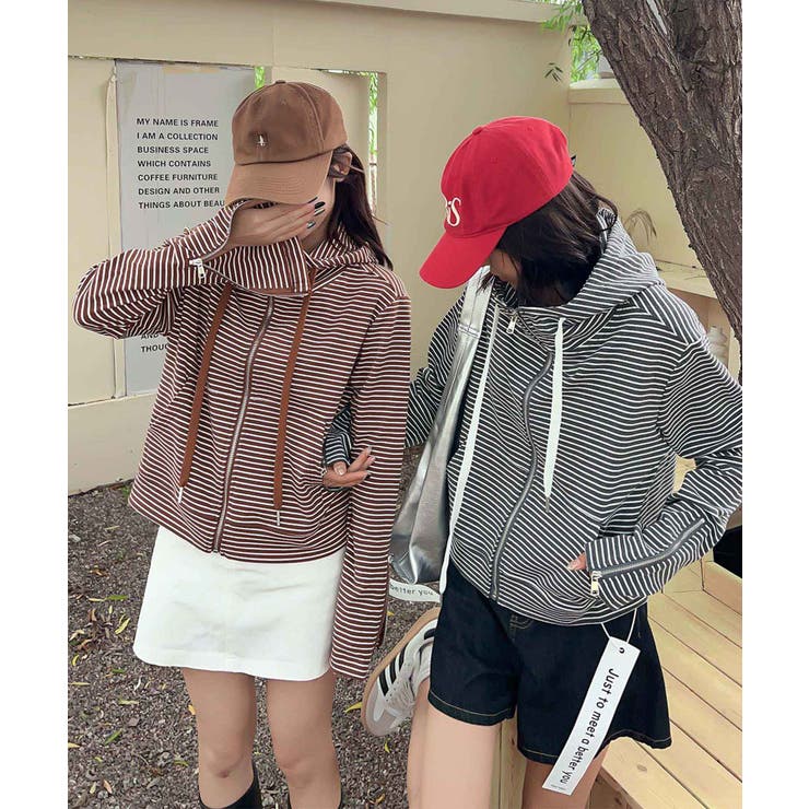 ボーダー柄ジップアップ パーカー | aimoha  | 詳細画像3 