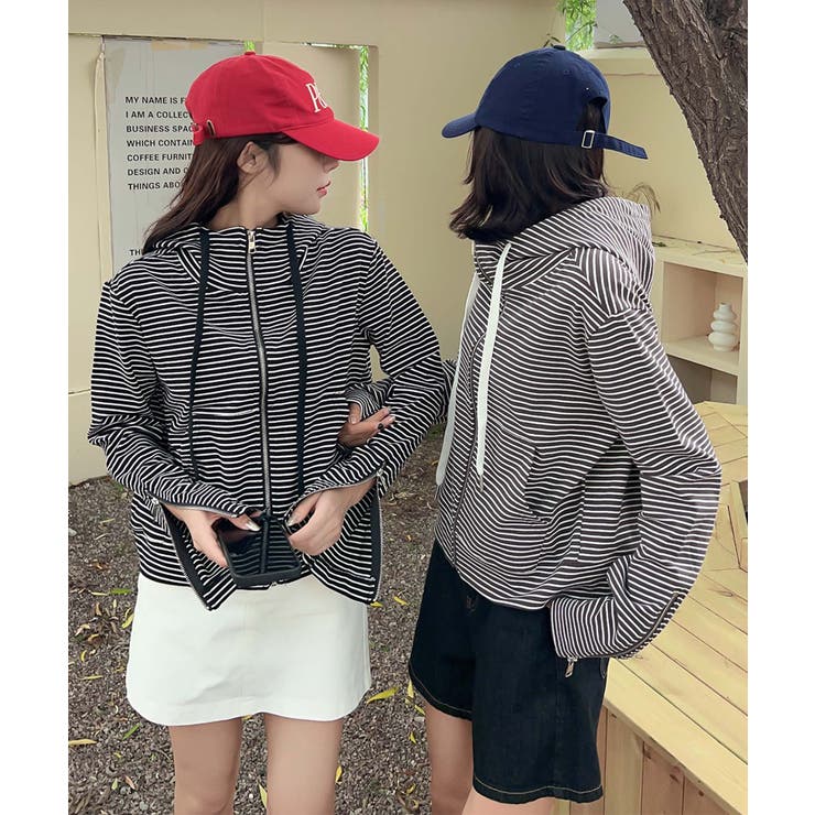 ボーダー柄ジップアップ パーカー | aimoha  | 詳細画像4 