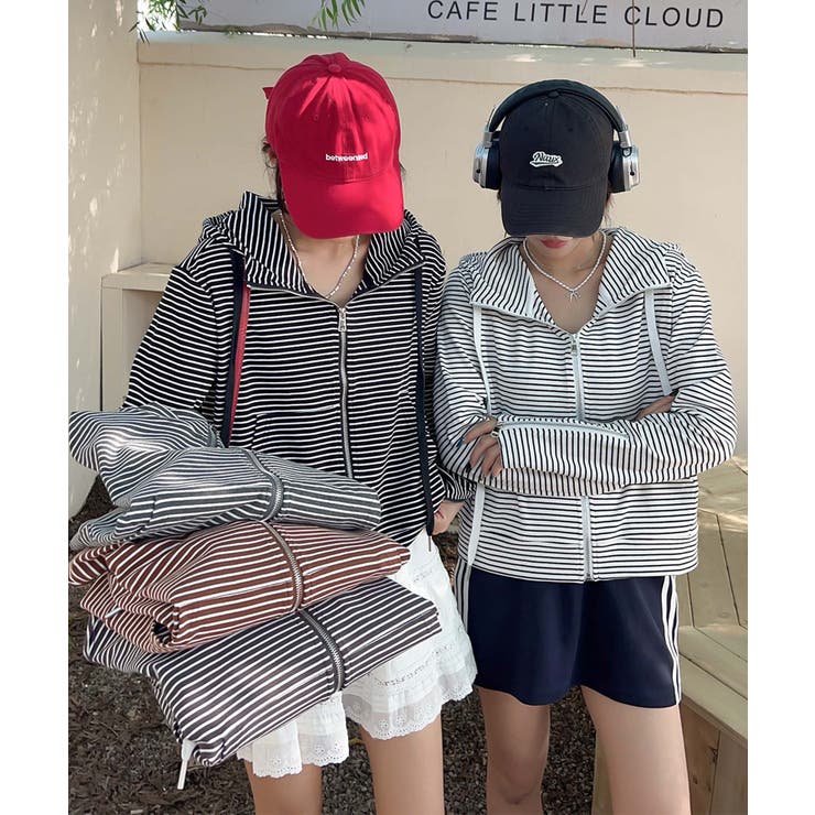 ボーダー柄ジップアップ パーカー | aimoha  | 詳細画像6 