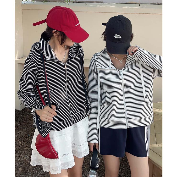 ボーダー柄ジップアップ パーカー | aimoha  | 詳細画像7 