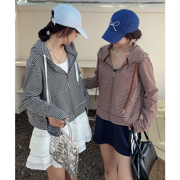 ボーダー柄ジップアップ パーカー | aimoha  | 詳細画像8 