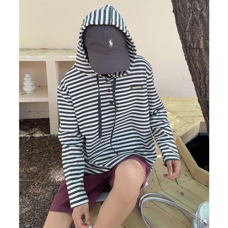 ボーダーボタンパーカー | aimoha  | 詳細画像11 