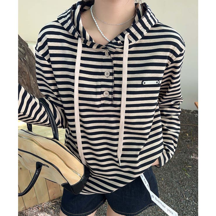 ボーダーボタンパーカー | aimoha  | 詳細画像13 