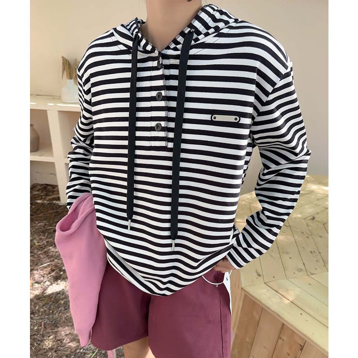 ボーダーボタンパーカー | aimoha  | 詳細画像14 