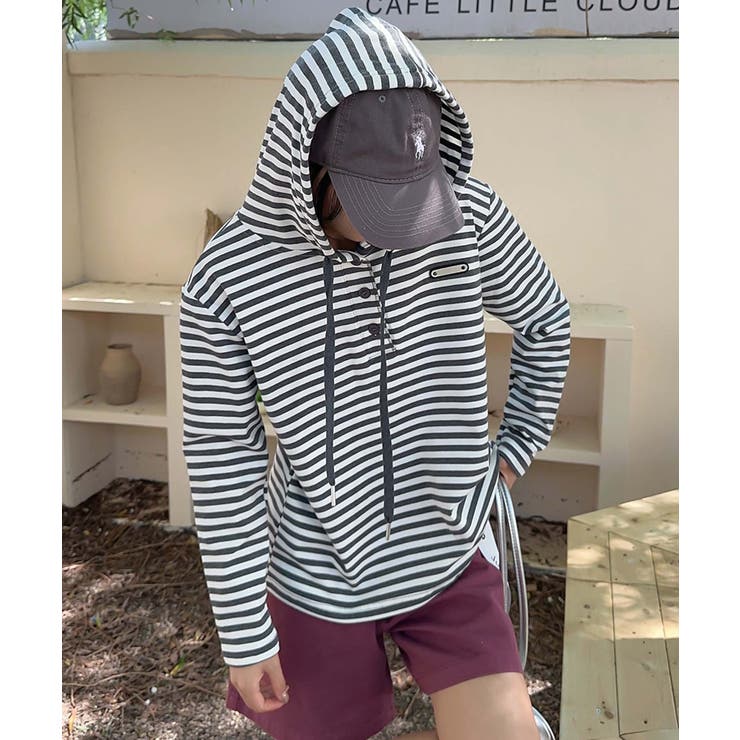 グレー | ボーダーボタンパーカー | aimoha 